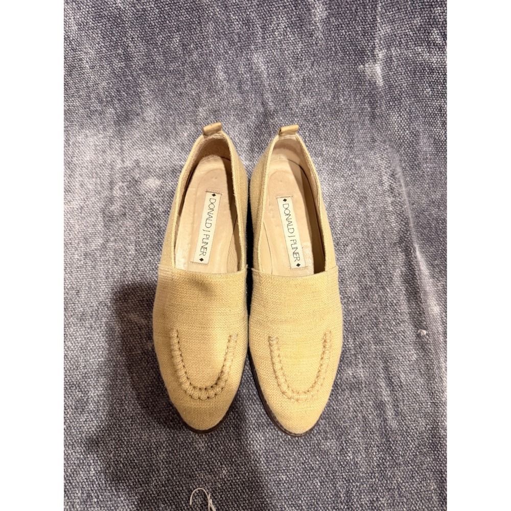 Donald J Pliner Beige Raffia Whipstitch Loafers Slip On Flats Shoes Womens 8.5